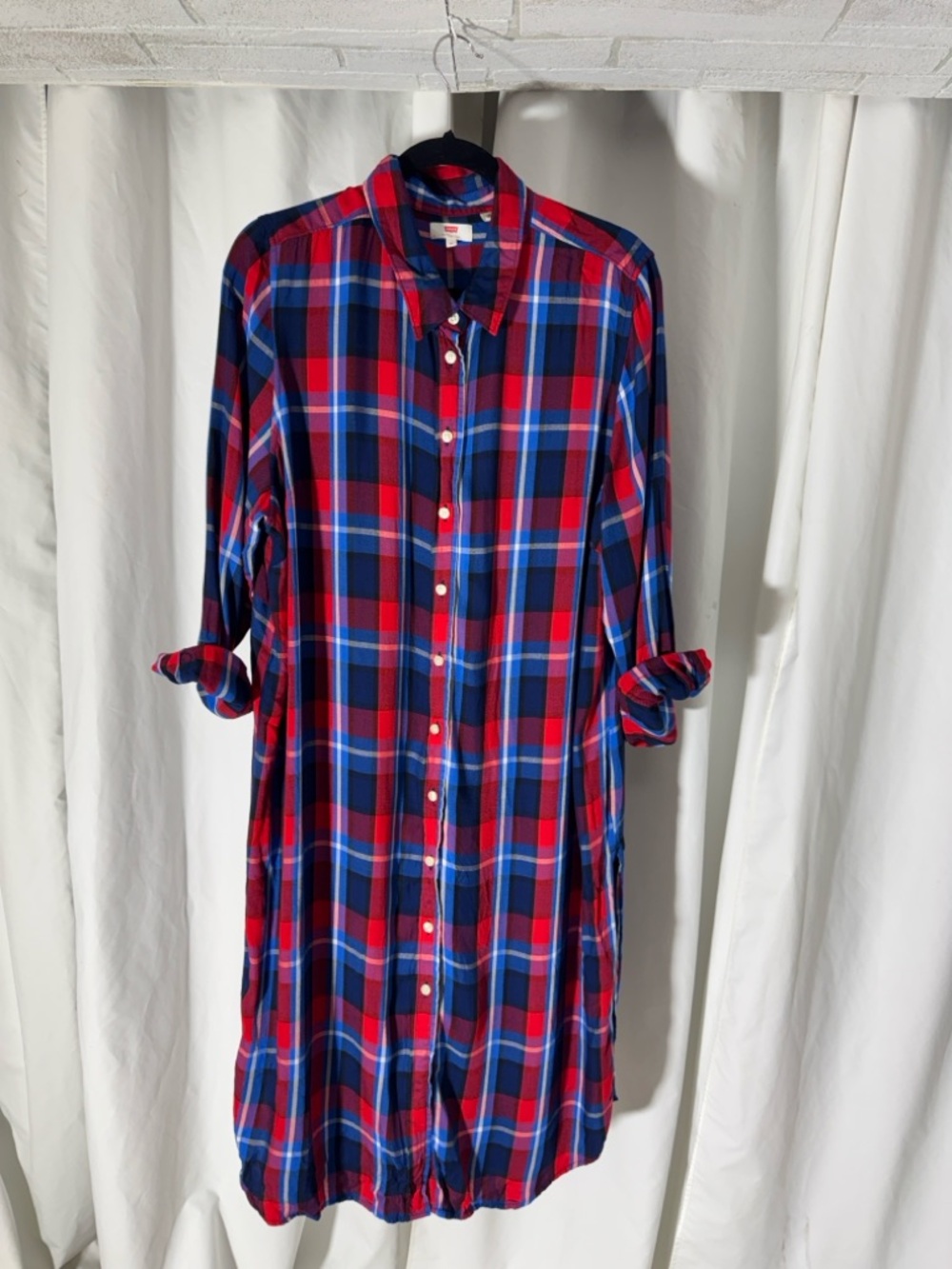 Levi's Red and Blue Plaid Button-Front Shirt Dress